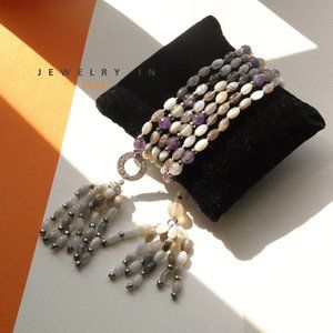 Amethyst & Agate silvertassel adjust size necklace